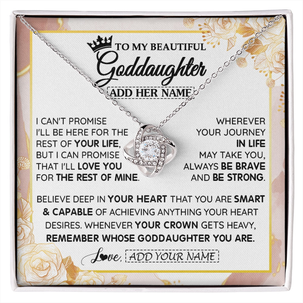 Love Knot Necklace 14K White Gold Finish | 1 | Personalized To My Beautiful Goddaughter Gifts Necklace From Godmother Crown Jewelry Present On Birthday Goddaughter Christmas Graduation Gift Box Message Card | https://siriusteestore.