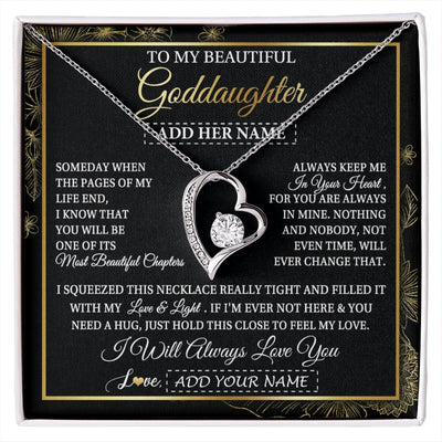 Forever Love Necklace 14K White Gold Finish | 1 | Personalized To My Beautiful Goddaughter Gifts Necklace From Godmother Feel My Love For Adult Goddaughter Graduation Christmas Custom Gift Box Message Card | https://siriusteestore.