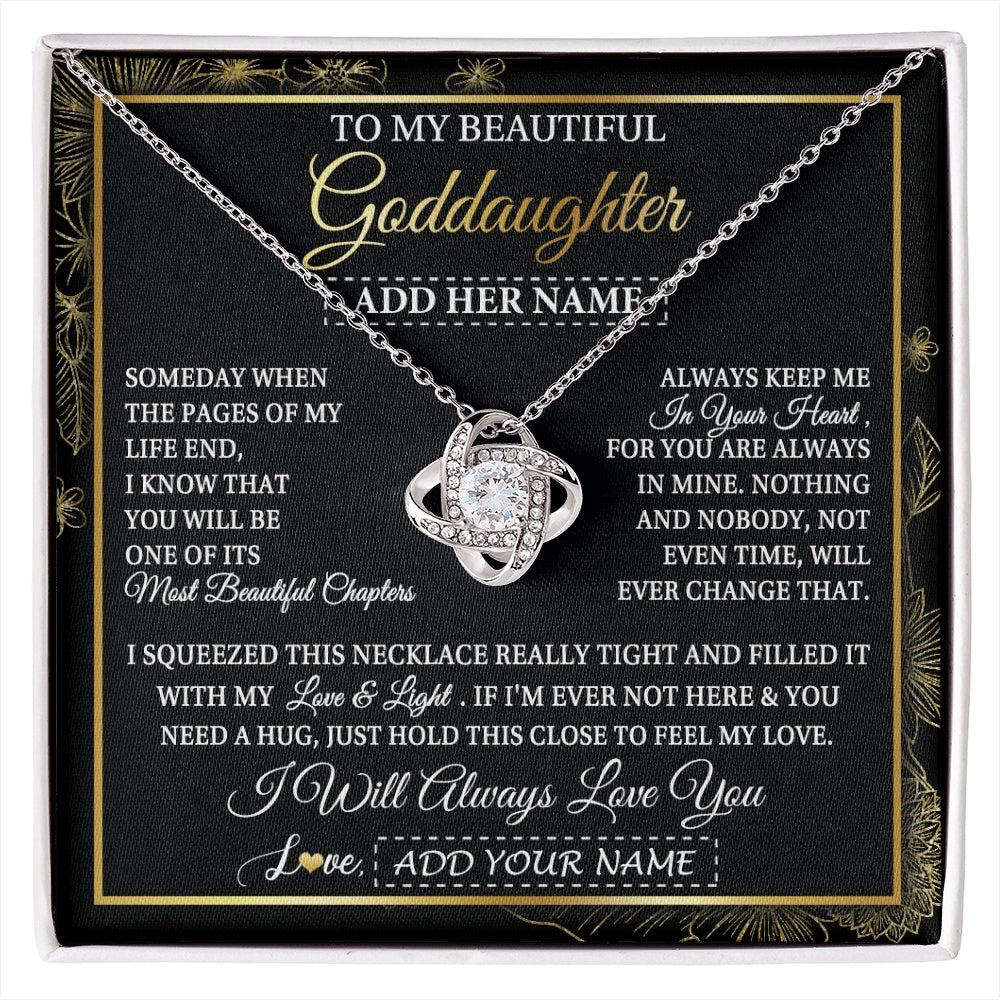 Love Knot Necklace 14K White Gold Finish | 1 | Personalized To My Beautiful Goddaughter Gifts Necklace From Godmother Feel My Love For Adult Goddaughter Graduation Christmas Custom Gift Box Message Card | https://siriusteestore.