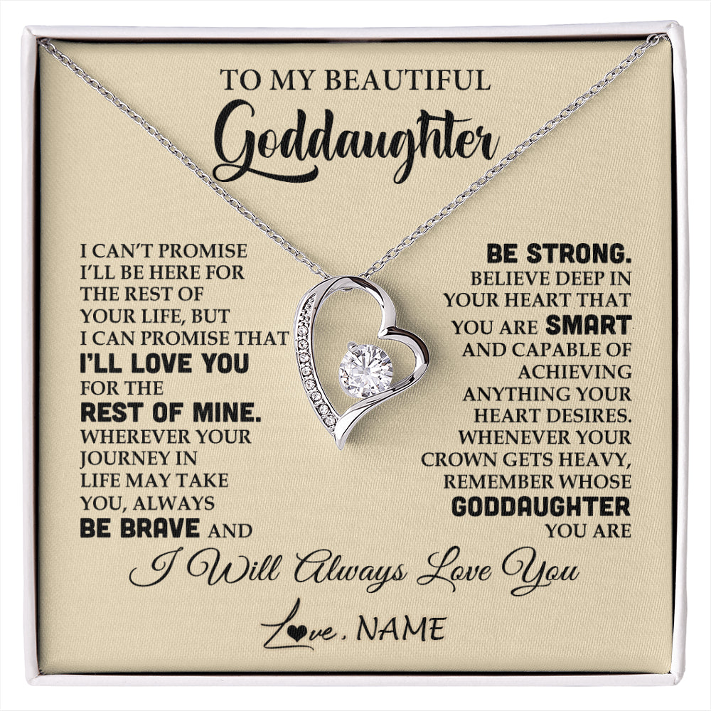 Forever Love Necklace 14K White Gold Finish | 1 | Personalized To My Beautiful Goddaughter Gifts Necklace From Godmother Inspirational Birthday Gift For Goddaughter Christmas Customized Gift Box Message Card | siriusteestore