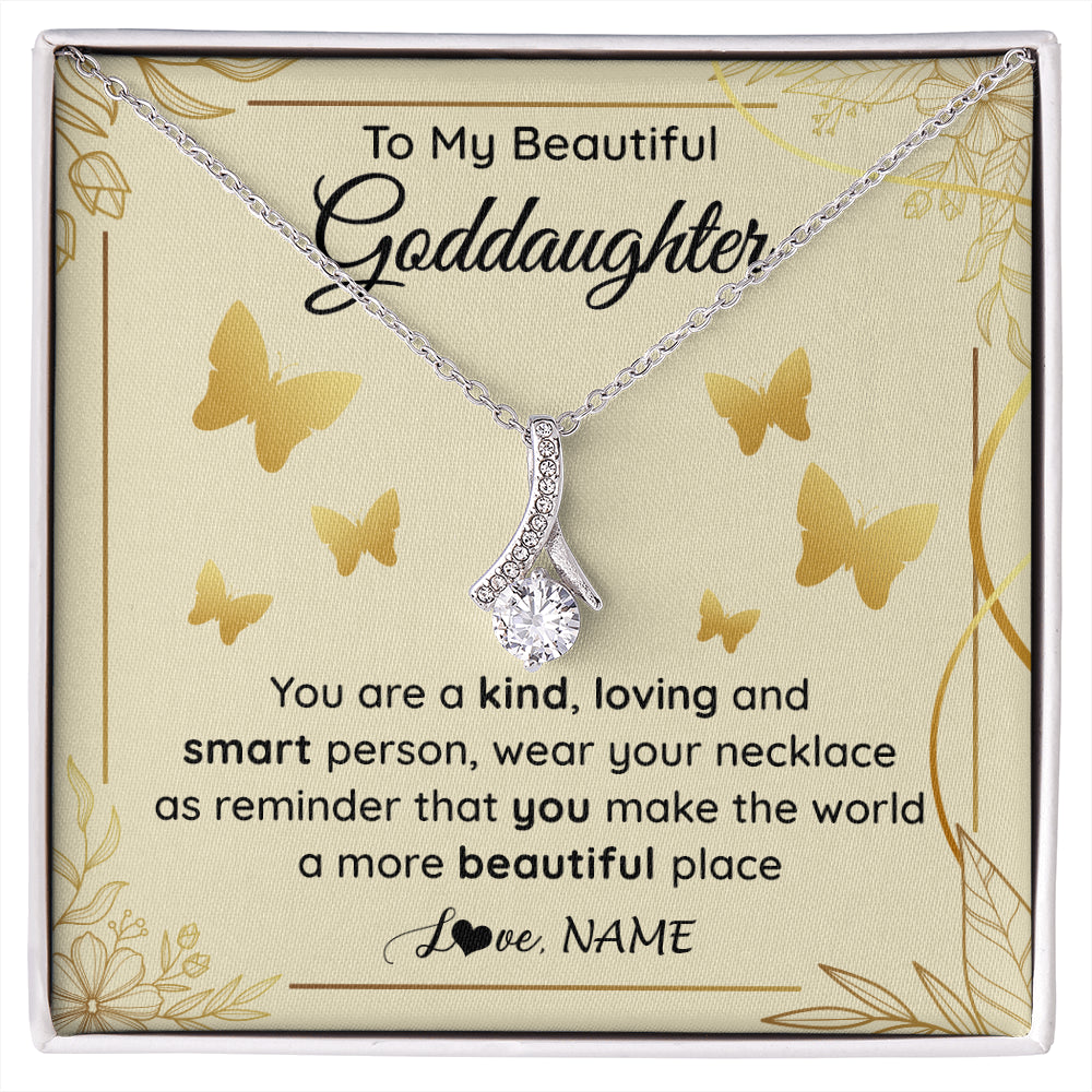 Alluring Beauty Necklace 14K White Gold Finish | 1 | Personalized To My Beautiful Goddaughter Necklace From Aunt You Are A Kind Loving Goddaughter Birthday Graduation Christmas Customized Gift Box Message Card | siriusteestore