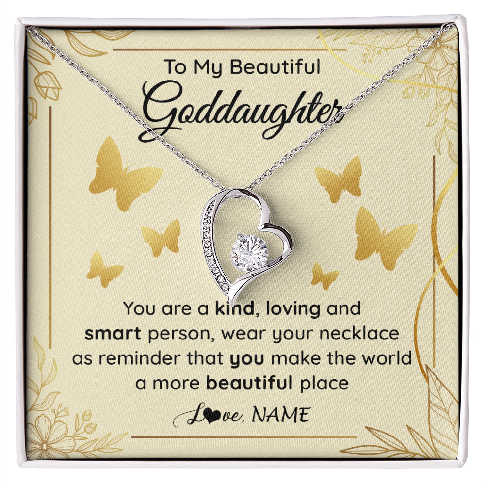Forever Love Necklace 14K White Gold Finish | 1 | Personalized To My Beautiful Goddaughter Necklace From Aunt You Are A Kind Loving Goddaughter Birthday Graduation Christmas Customized Gift Box Message Card | siriusteestore
