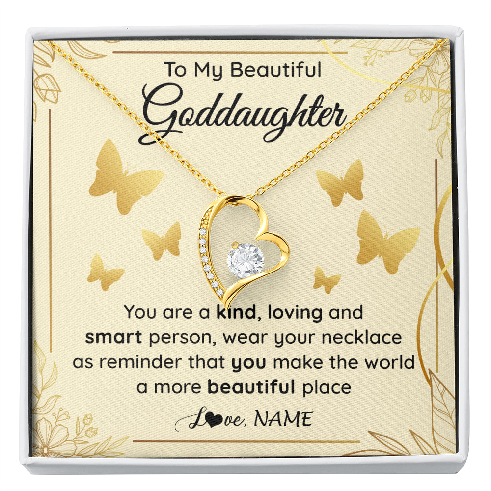 Forever Love Necklace 18K Yellow Gold Finish | 1 | Personalized To My Beautiful Goddaughter Necklace From Aunt You Are A Kind Loving Goddaughter Birthday Graduation Christmas Customized Gift Box Message Card | siriusteestore