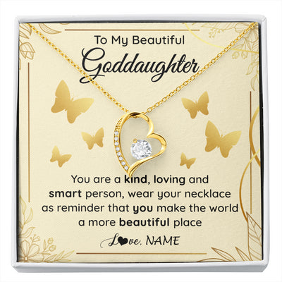 Forever Love Necklace 18K Yellow Gold Finish | 1 | Personalized To My Beautiful Goddaughter Necklace From Aunt You Are A Kind Loving Goddaughter Birthday Graduation Christmas Customized Gift Box Message Card | siriusteestore