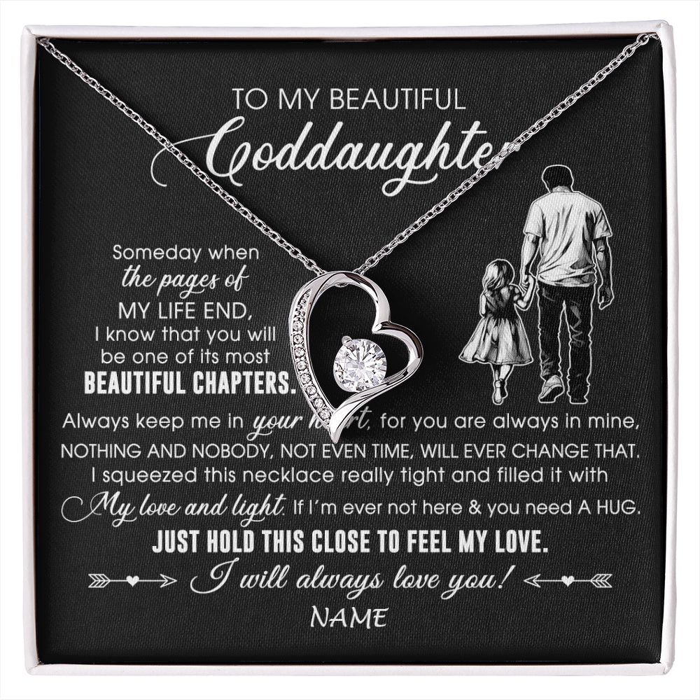 Forever Love Necklace 14K White Gold Finish | 1 | Personalized To My Beautiful Goddaughter Necklace From Godfather Always Love You Goddaughter Birthday Graduation Christmas Customized Gift Box Message Card | siriusteestore