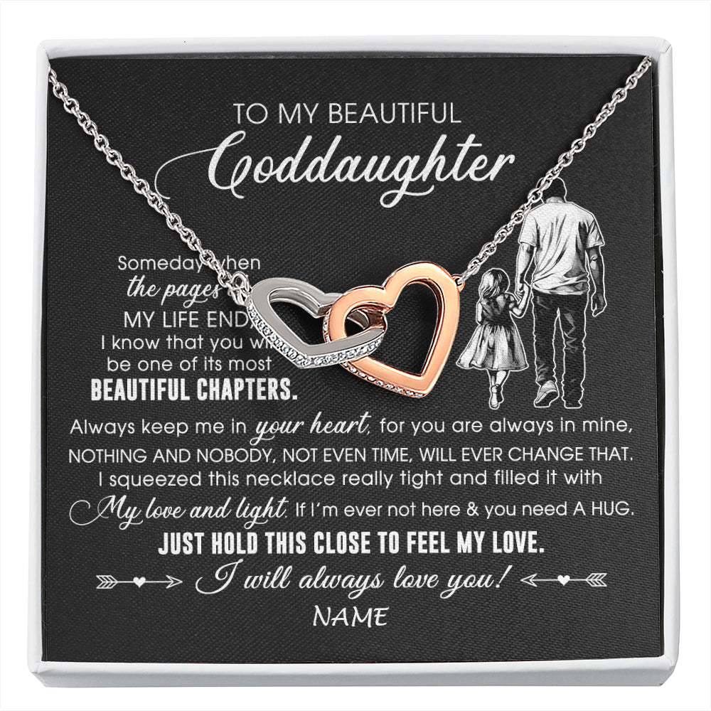 Interlocking Hearts Necklace Stainless Steel & Rose Gold Finish | 1 | Personalized To My Beautiful Goddaughter Necklace From Godfather Always Love You Goddaughter Birthday Graduation Christmas Customized Gift Box Message Card | siriusteestore