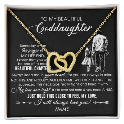 Interlocking Hearts Necklace 18K Yellow Gold Finish | 1 | Personalized To My Beautiful Goddaughter Necklace From Godfather Always Love You Goddaughter Birthday Graduation Christmas Customized Gift Box Message Card | siriusteestore