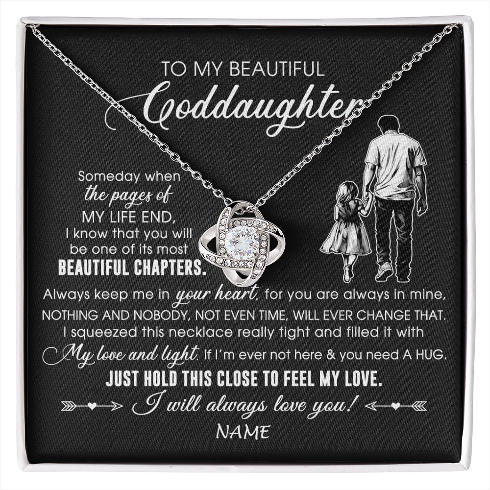 Love Knot Necklace 14K White Gold Finish | 1 | Personalized To My Beautiful Goddaughter Necklace From Godfather Always Love You Goddaughter Birthday Graduation Christmas Customized Gift Box Message Card | siriusteestore
