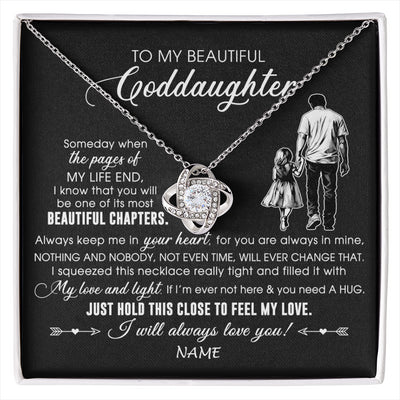 Love Knot Necklace 14K White Gold Finish | 1 | Personalized To My Beautiful Goddaughter Necklace From Godfather Always Love You Goddaughter Birthday Graduation Christmas Customized Gift Box Message Card | siriusteestore