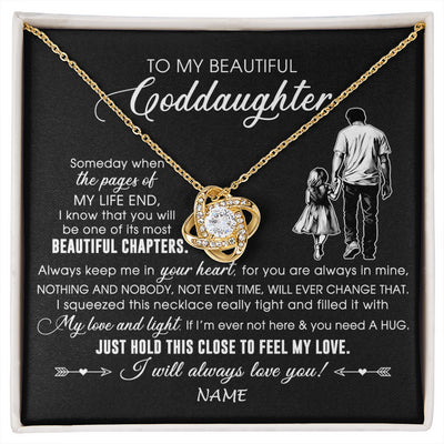 Love Knot Necklace 18K Yellow Gold Finish | 1 | Personalized To My Beautiful Goddaughter Necklace From Godfather Always Love You Goddaughter Birthday Graduation Christmas Customized Gift Box Message Card | siriusteestore
