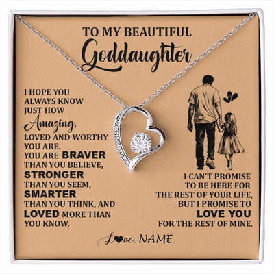 Forever Love Necklace 14K White Gold Finish | 1 | Personalized To My Beautiful Goddaughter Necklace From Godfather Promise To Love You Goddaughter Birthday Jewelry Christmas Customized Gift Box Message Card | siriusteestore
