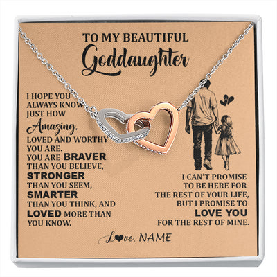 Interlocking Hearts Necklace Stainless Steel & Rose Gold Finish | 1 | Personalized To My Beautiful Goddaughter Necklace From Godfather Promise To Love You Goddaughter Birthday Jewelry Christmas Customized Gift Box Message Card | siriusteestore