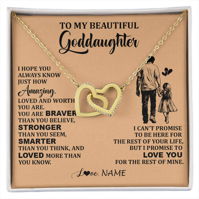 Interlocking Hearts Necklace 18K Yellow Gold Finish | 1 | Personalized To My Beautiful Goddaughter Necklace From Godfather Promise To Love You Goddaughter Birthday Jewelry Christmas Customized Gift Box Message Card | siriusteestore