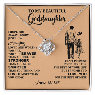 Love Knot Necklace 14K White Gold Finish | 1 | Personalized To My Beautiful Goddaughter Necklace From Godfather Promise To Love You Goddaughter Birthday Jewelry Christmas Customized Gift Box Message Card | siriusteestore