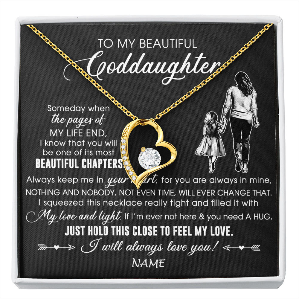 Forever Love Necklace 18K Yellow Gold Finish | 1 | Personalized To My Beautiful Goddaughter Necklace From Godmother Always Love You Goddaughter Birthday Graduation Christmas Customized Gift Box Message Card | siriusteestore