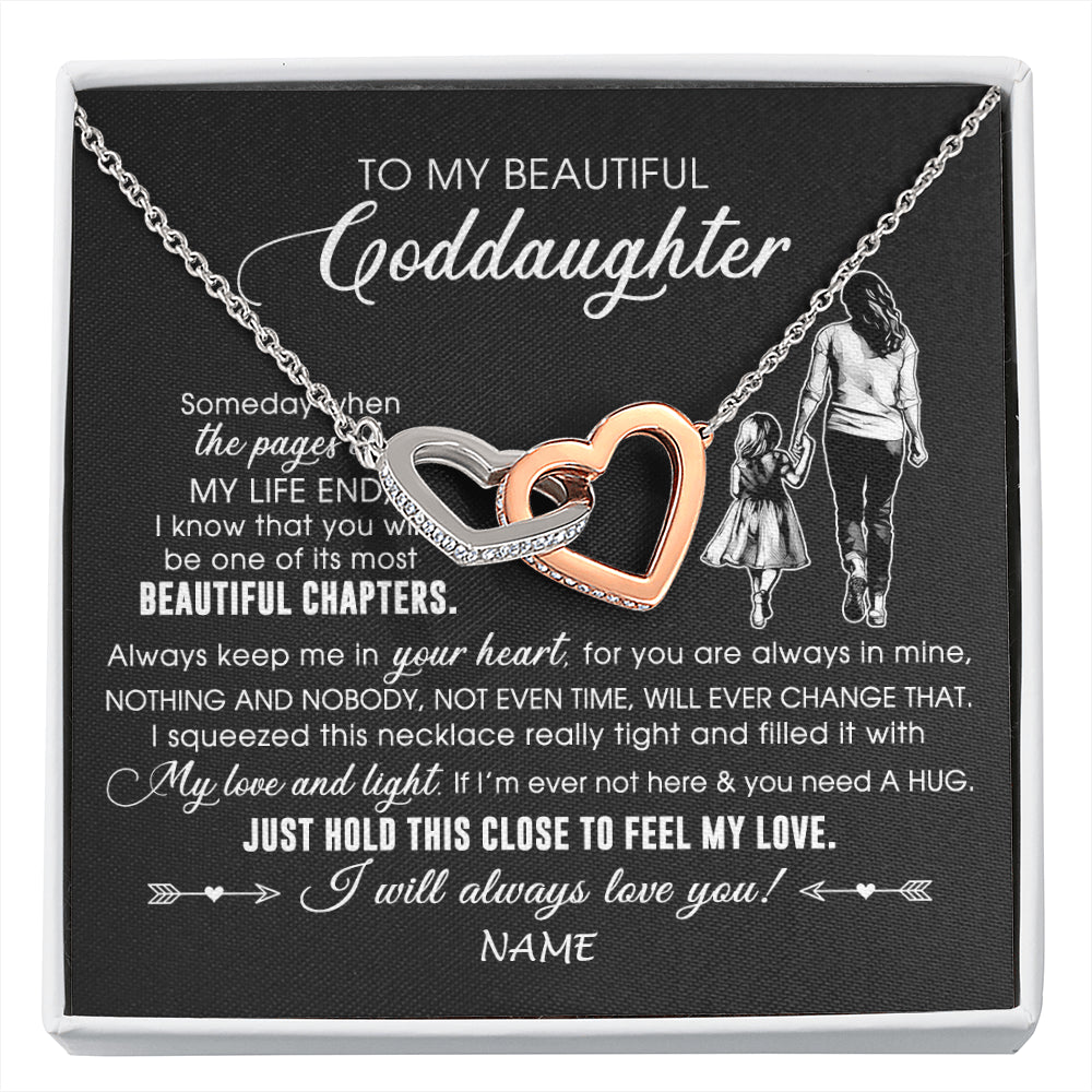 Interlocking Hearts Necklace Stainless Steel & Rose Gold Finish | 1 | Personalized To My Beautiful Goddaughter Necklace From Godmother Always Love You Goddaughter Birthday Graduation Christmas Customized Gift Box Message Card | siriusteestore