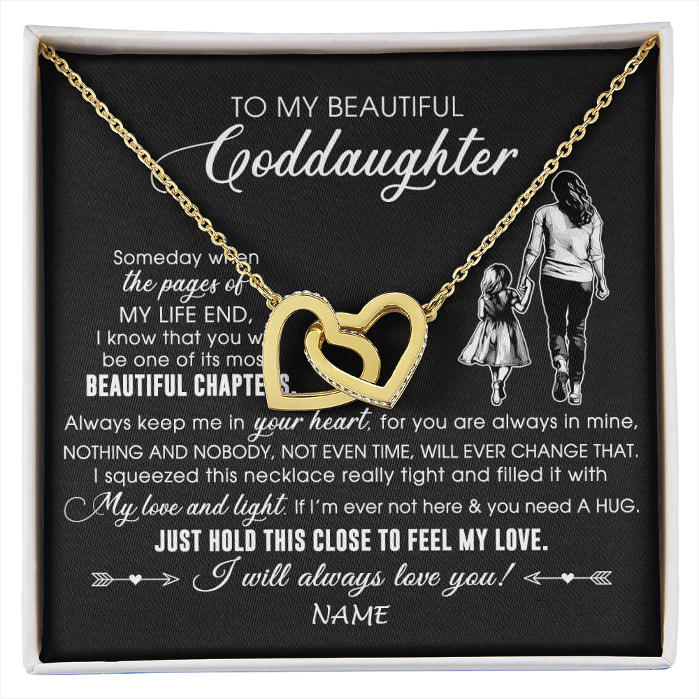 Interlocking Hearts Necklace 18K Yellow Gold Finish | 1 | Personalized To My Beautiful Goddaughter Necklace From Godmother Always Love You Goddaughter Birthday Graduation Christmas Customized Gift Box Message Card | siriusteestore