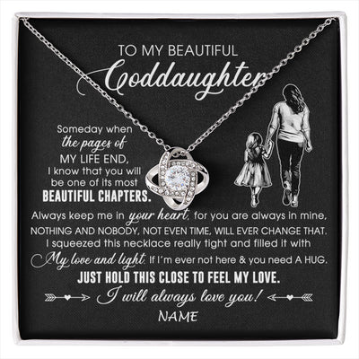Love Knot Necklace 14K White Gold Finish | 1 | Personalized To My Beautiful Goddaughter Necklace From Godmother Always Love You Goddaughter Birthday Graduation Christmas Customized Gift Box Message Card | siriusteestore