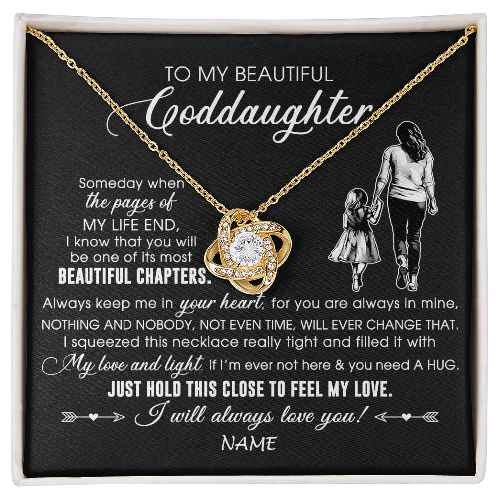 Love Knot Necklace 18K Yellow Gold Finish | 1 | Personalized To My Beautiful Goddaughter Necklace From Godmother Always Love You Goddaughter Birthday Graduation Christmas Customized Gift Box Message Card | siriusteestore