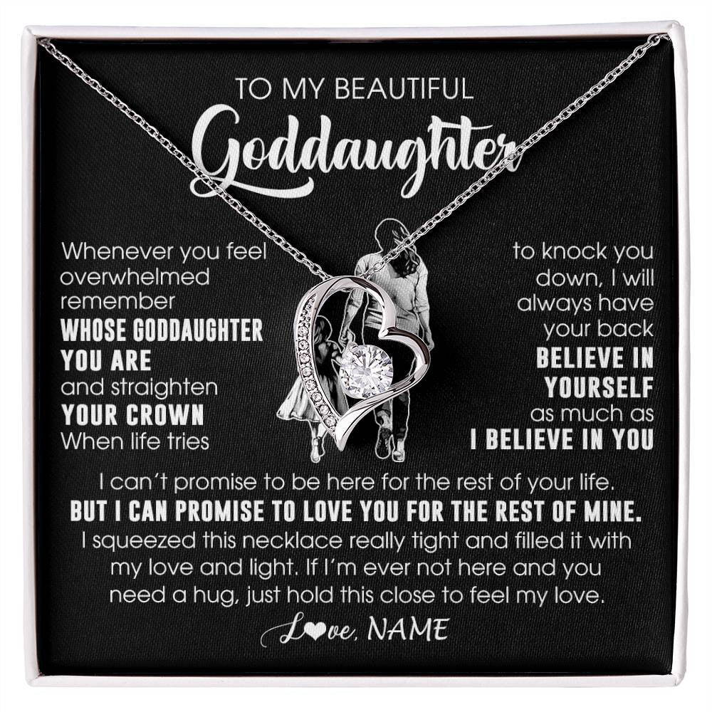Forever Love Necklace 14K White Gold Finish | 1 | Personalized To My Beautiful Goddaughter Necklace From Godmother Aunt Believe In Yourself Goddaughter Birthday Gifts Jewelry Christmas Customized Message Card | siriusteestore