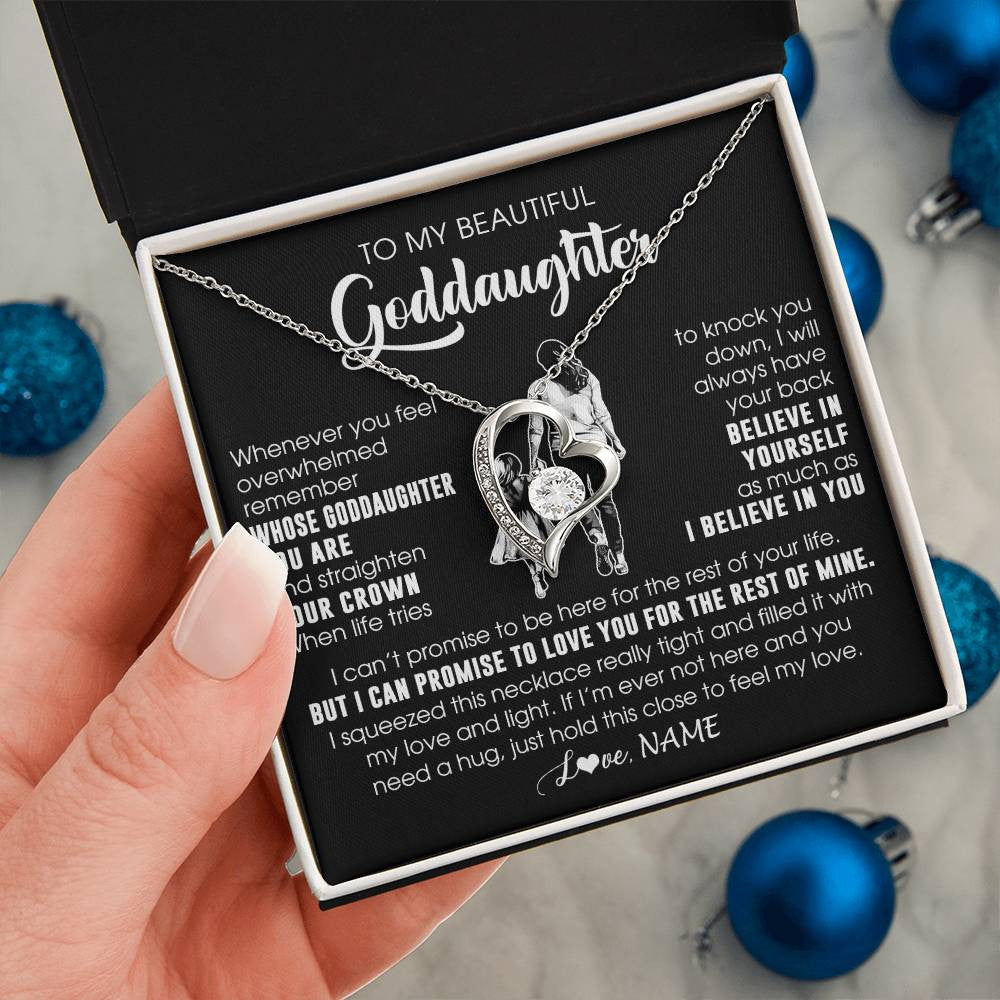Forever Love Necklace 14K White Gold Finish | 2 | Personalized To My Beautiful Goddaughter Necklace From Godmother Aunt Believe In Yourself Goddaughter Birthday Gifts Jewelry Christmas Customized Message Card | siriusteestore