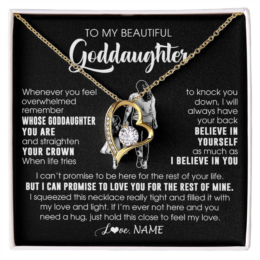 Forever Love Necklace 18K Yellow Gold Finish | 1 | Personalized To My Beautiful Goddaughter Necklace From Godmother Aunt Believe In Yourself Goddaughter Birthday Gifts Jewelry Christmas Customized Message Card | siriusteestore