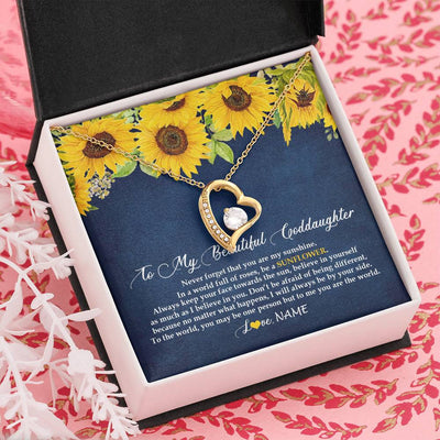 Forever Love Necklace 18K Yellow Gold Finish | Personalized To My Beautiful Goddaughter Necklace From Godmother Be A Sunflower My Sunshine Goddaughter Birthday Christmas Customized Gift Box Message Card | siriusteestore