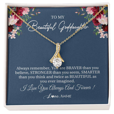 Alluring Beauty Necklace 18K Yellow Gold Finish | Personalized To My Beautiful Goddaughter Necklace From Godmother Braver Stronger Smarter Goddaughter Pendant Jewelry Birthday Christmas Customized Message Card | siriusteestore