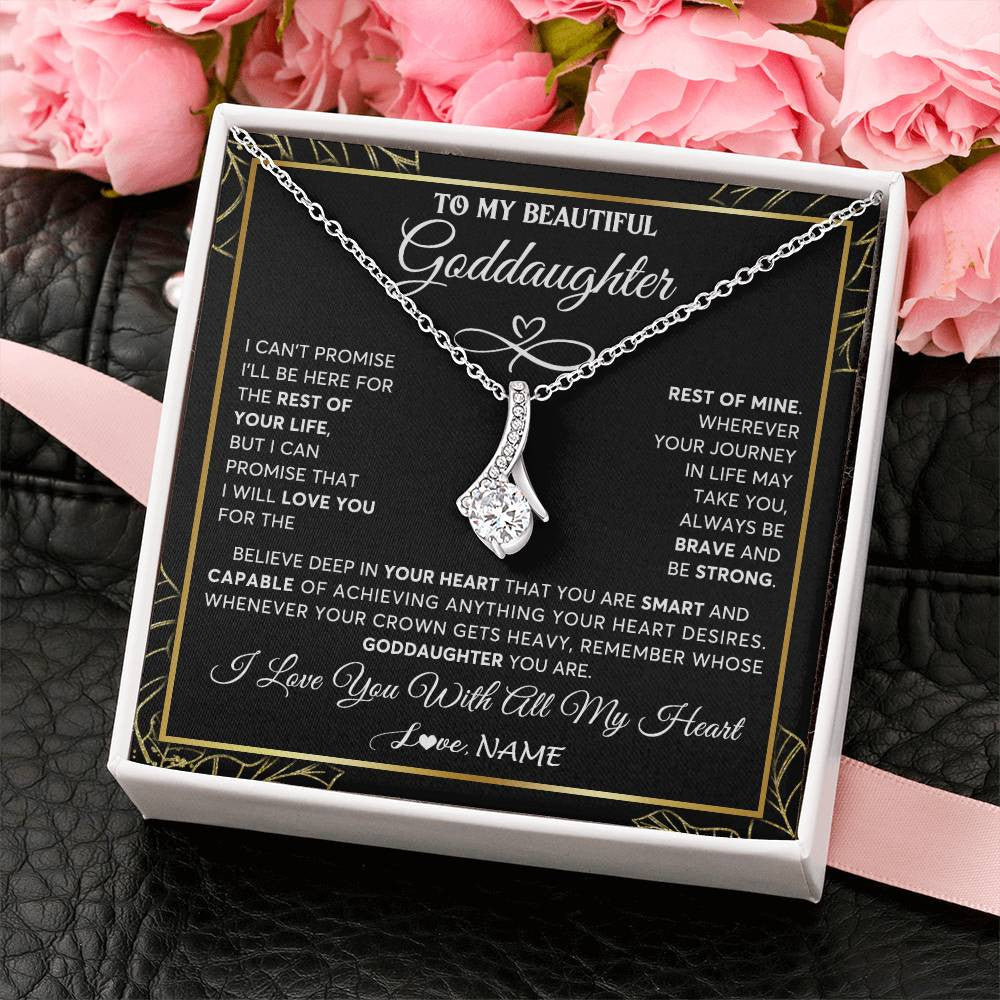 Alluring Beauty Necklace 14K White Gold Finish | 2 | Personalized To My Beautiful Goddaughter Necklace From Godmother Crown Jewelry Gifts For Goddaughter Birthday Graduation Christmas Gift Box Message Card | siriusteestore