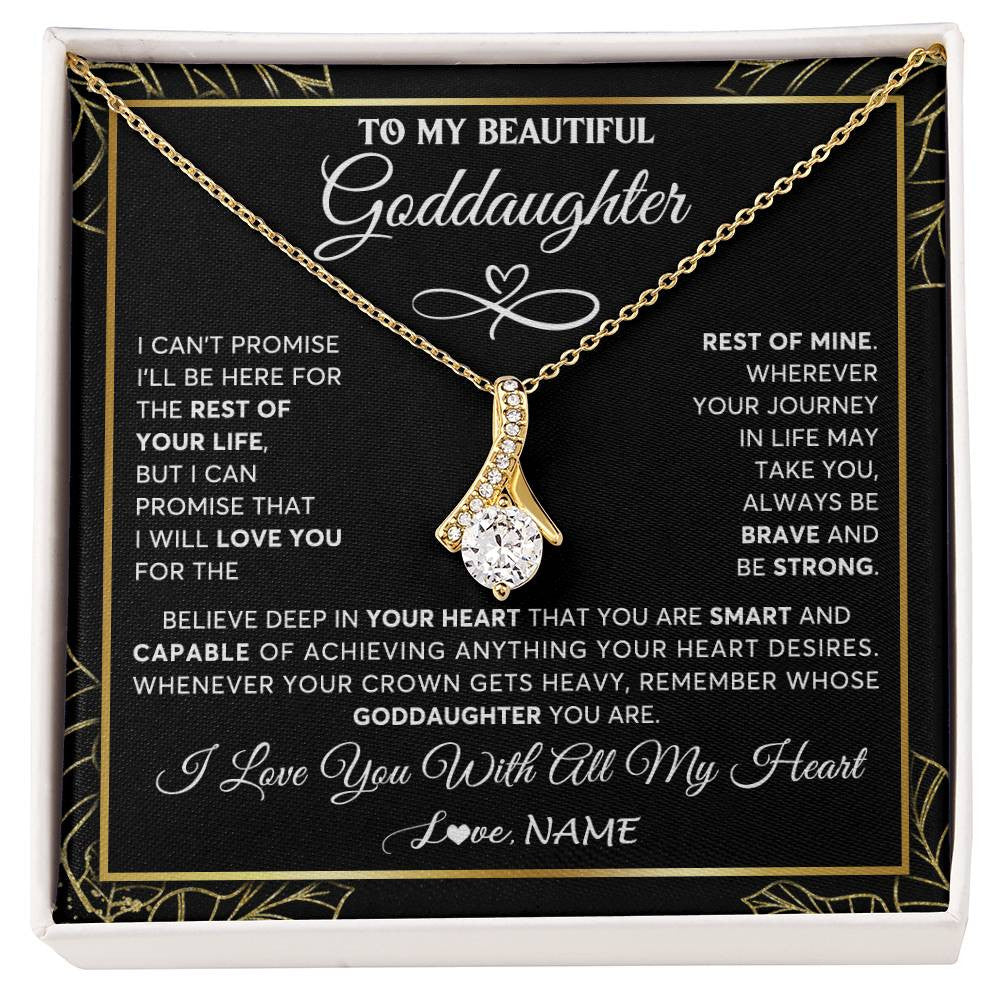 Alluring Beauty Necklace 18K Yellow Gold Finish | 1 | Personalized To My Beautiful Goddaughter Necklace From Godmother Crown Jewelry Gifts For Goddaughter Birthday Graduation Christmas Gift Box Message Card | siriusteestore