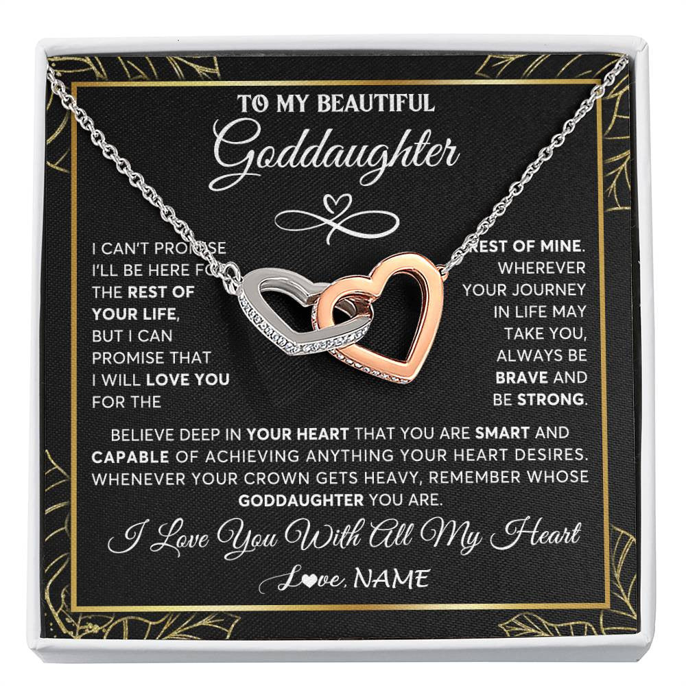 Interlocking Hearts Necklace Stainless Steel & Rose Gold Finish | 1 | Personalized To My Beautiful Goddaughter Necklace From Godmother Crown Jewelry Gifts For Goddaughter Birthday Graduation Christmas Gift Box Message Card | siriusteestore