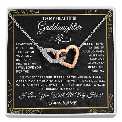 Interlocking Hearts Necklace Stainless Steel & Rose Gold Finish | 1 | Personalized To My Beautiful Goddaughter Necklace From Godmother Crown Jewelry Gifts For Goddaughter Birthday Graduation Christmas Gift Box Message Card | siriusteestore