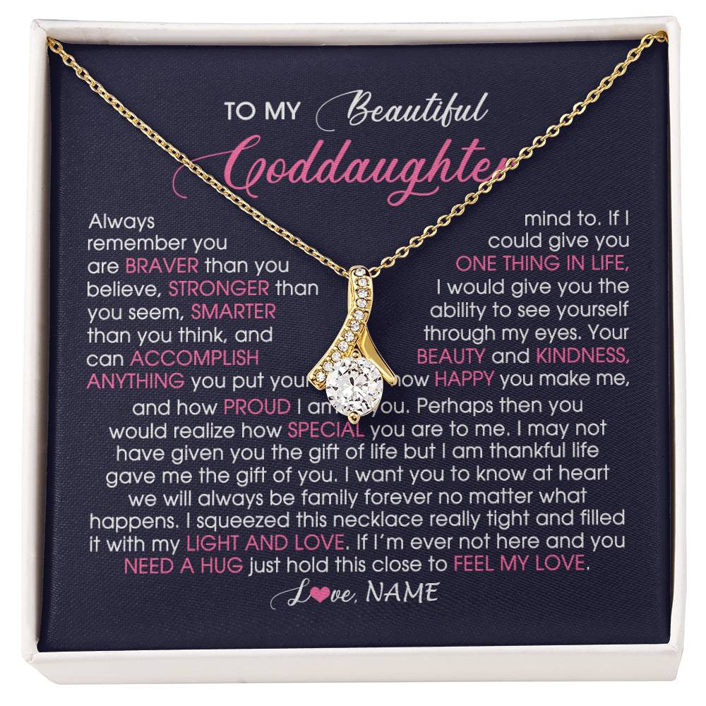 Alluring Beauty Necklace 18K Yellow Gold Finish | Personalized To My Beautiful Goddaughter Necklace From Godmother Feel My Love Goddaughter Birthday Graduation Christmas Customized Gift Box Message Card | siriusteestore