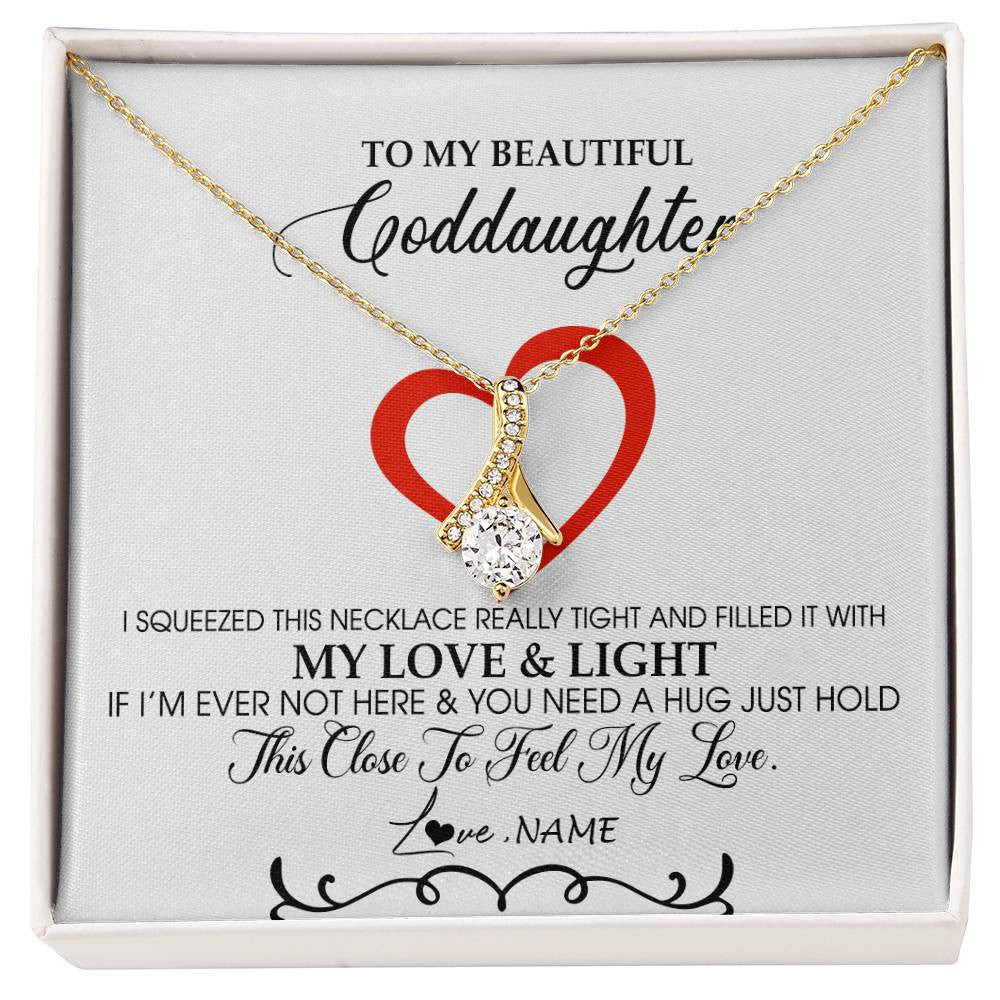 Alluring Beauty Necklace 18K Yellow Gold Finish | Personalized To My Beautiful Goddaughter Necklace From Godmother Filled With My Love and Light Goddaughter Jewelry Birthday Christmas Customized Message Card | siriusteestore