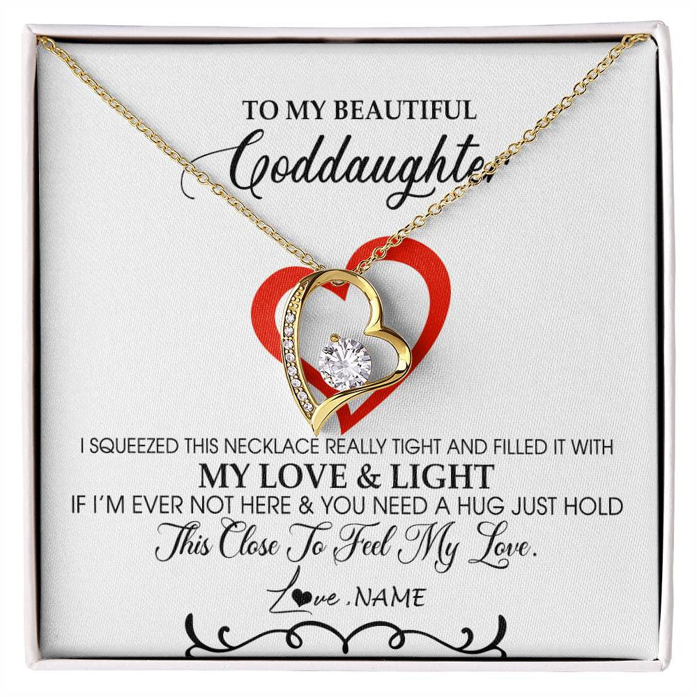 Forever Love Necklace 18K Yellow Gold Finish | Personalized To My Beautiful Goddaughter Necklace From Godmother Filled With My Love and Light Goddaughter Jewelry Birthday Christmas Customized Message Card | siriusteestore