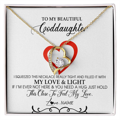 Forever Love Necklace 18K Yellow Gold Finish | Personalized To My Beautiful Goddaughter Necklace From Godmother Filled With My Love and Light Goddaughter Jewelry Birthday Christmas Customized Message Card | siriusteestore