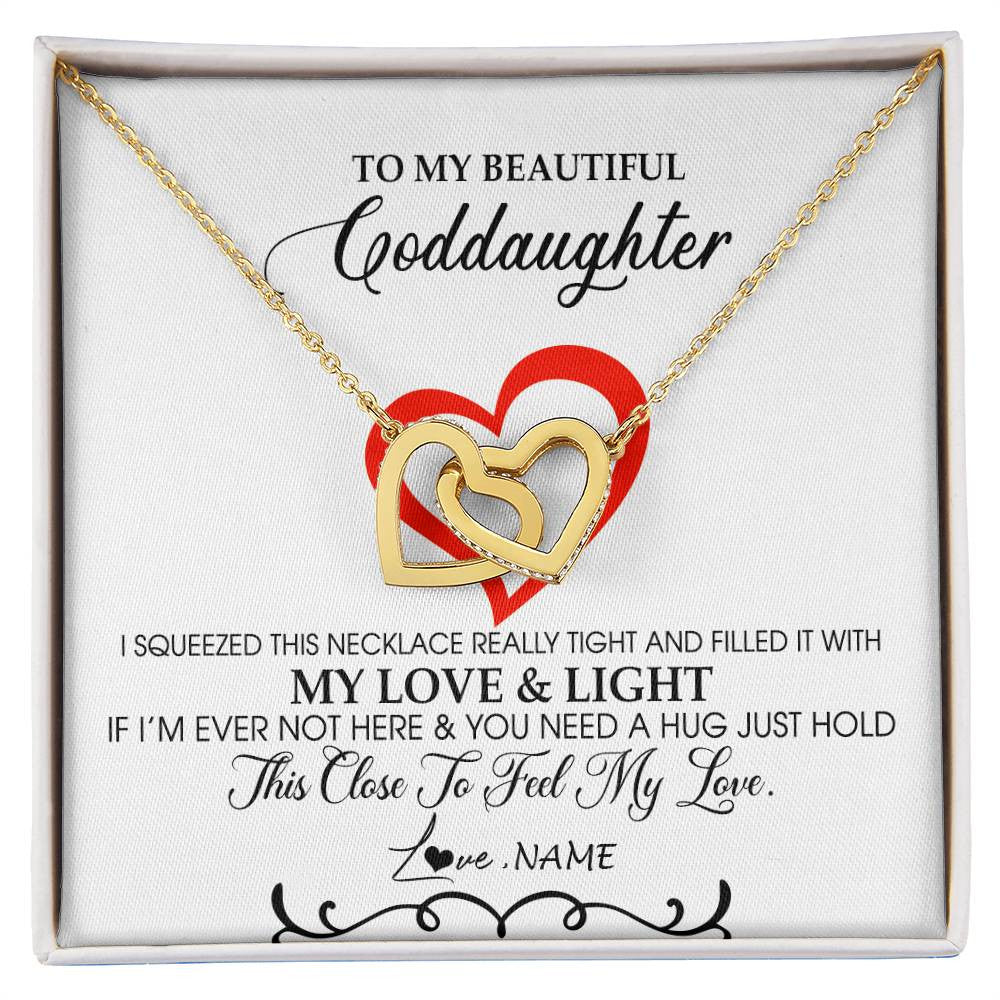 Interlocking Hearts Necklace 18K Yellow Gold Finish | Personalized To My Beautiful Goddaughter Necklace From Godmother Filled With My Love and Light Goddaughter Jewelry Birthday Christmas Customized Message Card | siriusteestore