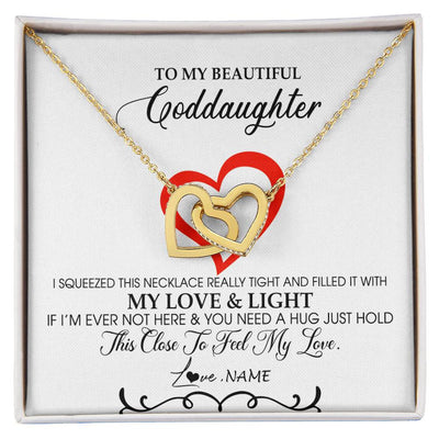 Interlocking Hearts Necklace 18K Yellow Gold Finish | Personalized To My Beautiful Goddaughter Necklace From Godmother Filled With My Love and Light Goddaughter Jewelry Birthday Christmas Customized Message Card | siriusteestore