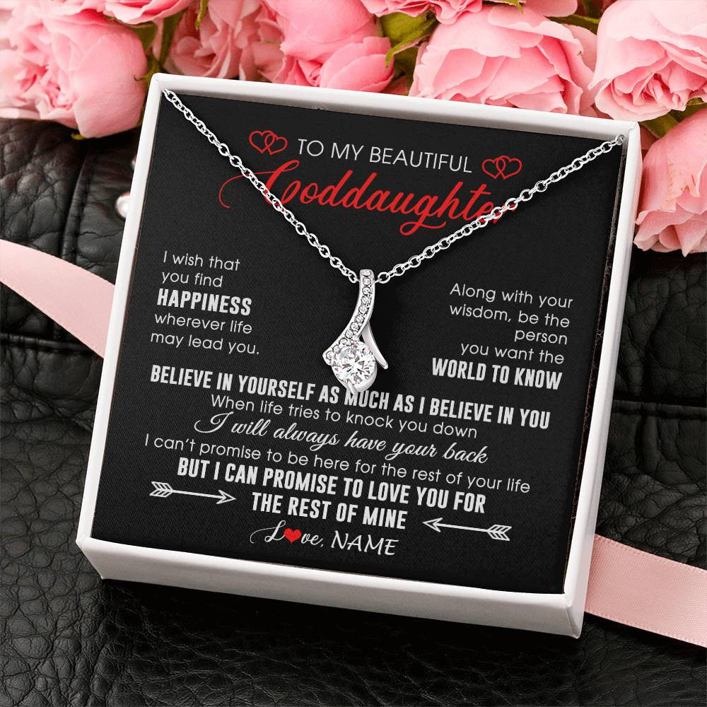 Alluring Beauty Necklace 14K White Gold Finish | Personalized To My Beautiful Goddaughter Necklace From Godmother Happiness Wherever Life Birthday Graduation Christmas Customized Gift Box Message Card | siriusteestore