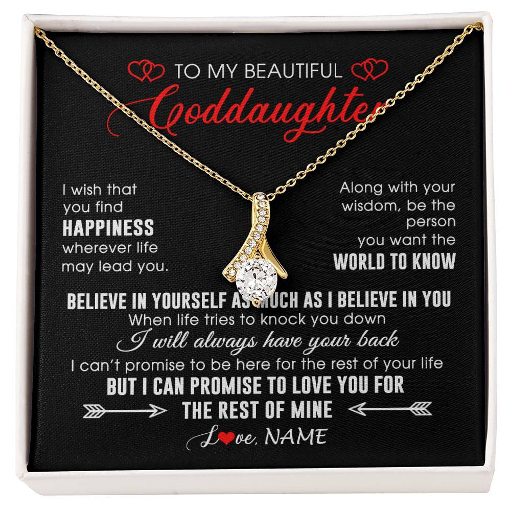 Alluring Beauty Necklace 18K Yellow Gold Finish | Personalized To My Beautiful Goddaughter Necklace From Godmother Happiness Wherever Life Birthday Graduation Christmas Customized Gift Box Message Card | siriusteestore