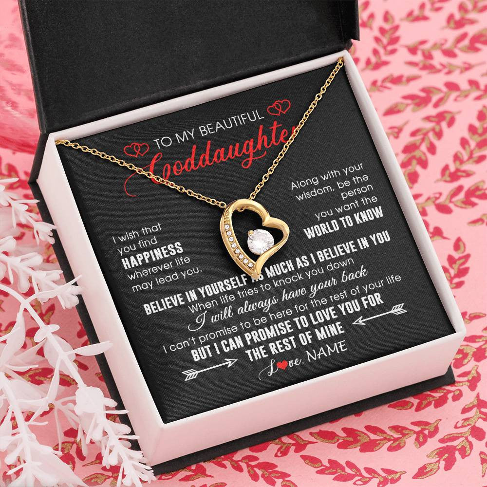 Forever Love Necklace 18K Yellow Gold Finish | Personalized To My Beautiful Goddaughter Necklace From Godmother Happiness Wherever Life Birthday Graduation Christmas Customized Gift Box Message Card | siriusteestore