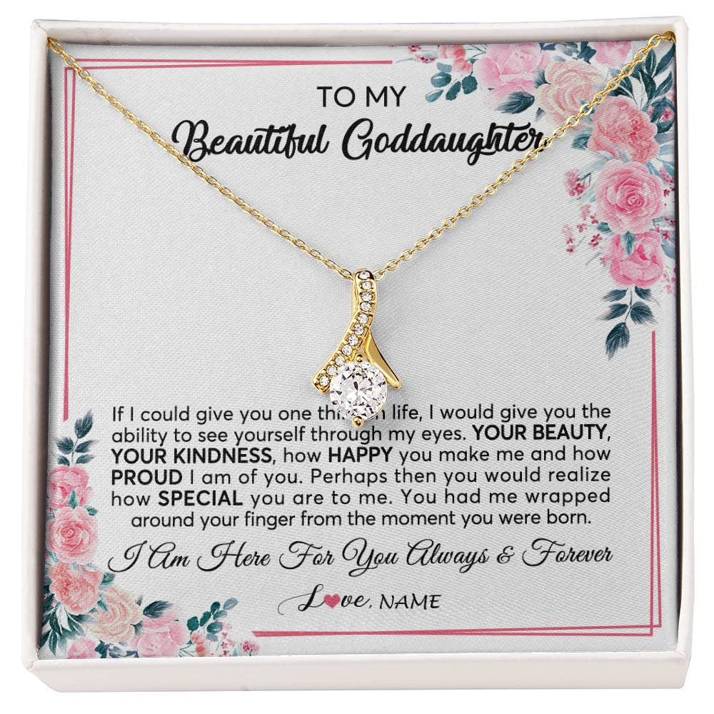 Alluring Beauty Necklace 18K Yellow Gold Finish | 1 | Personalized To My Beautiful Goddaughter Necklace From Godmother I Am Here For You Floral Goddaughter Birthday Christmas Customized Gift Box Message Card | siriusteestore