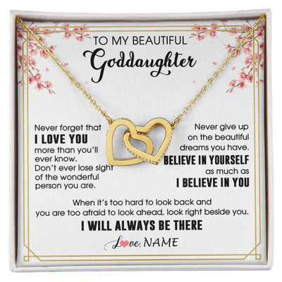 Interlocking Hearts Necklace 18K Yellow Gold Finish | 1 | Personalized To My Beautiful Goddaughter Necklace From Godmother I Love You Believe In You Goddaughter Birthday Christmas Customized Gift Box Message Card | siriusteestore
