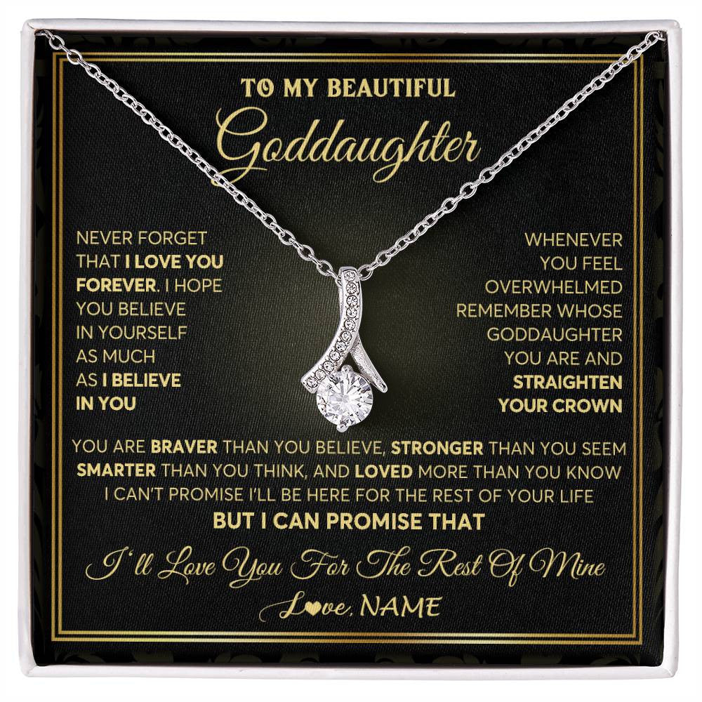 Alluring Beauty Necklace 14K White Gold Finish | 1 | Personalized To My Beautiful Goddaughter Necklace From Godmother I Love You Jewelry Gifts For Goddaughter Birthday Graduation Christmas Gift Box Message Card | siriusteestore