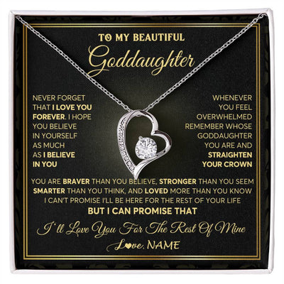 Forever Love Necklace 14K White Gold Finish | 1 | Personalized To My Beautiful Goddaughter Necklace From Godmother I Love You Jewelry Gifts For Goddaughter Birthday Graduation Christmas Gift Box Message Card | siriusteestore