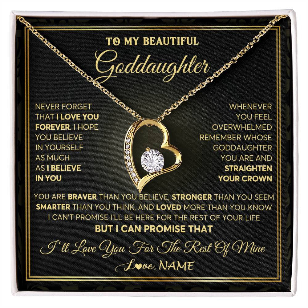 Forever Love Necklace 18K Yellow Gold Finish | 1 | Personalized To My Beautiful Goddaughter Necklace From Godmother I Love You Jewelry Gifts For Goddaughter Birthday Graduation Christmas Gift Box Message Card | siriusteestore