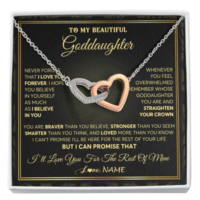 Interlocking Hearts Necklace Stainless Steel & Rose Gold Finish | 1 | Personalized To My Beautiful Goddaughter Necklace From Godmother I Love You Jewelry Gifts For Goddaughter Birthday Graduation Christmas Gift Box Message Card | siriusteestore