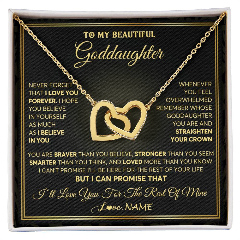Interlocking Hearts Necklace 18K Yellow Gold Finish | 1 | Personalized To My Beautiful Goddaughter Necklace From Godmother I Love You Jewelry Gifts For Goddaughter Birthday Graduation Christmas Gift Box Message Card | siriusteestore