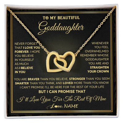 Interlocking Hearts Necklace 18K Yellow Gold Finish | 1 | Personalized To My Beautiful Goddaughter Necklace From Godmother I Love You Jewelry Gifts For Goddaughter Birthday Graduation Christmas Gift Box Message Card | siriusteestore