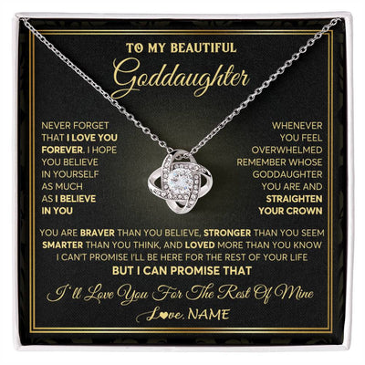 Love Knot Necklace 14K White Gold Finish | 1 | Personalized To My Beautiful Goddaughter Necklace From Godmother I Love You Jewelry Gifts For Goddaughter Birthday Graduation Christmas Gift Box Message Card | siriusteestore